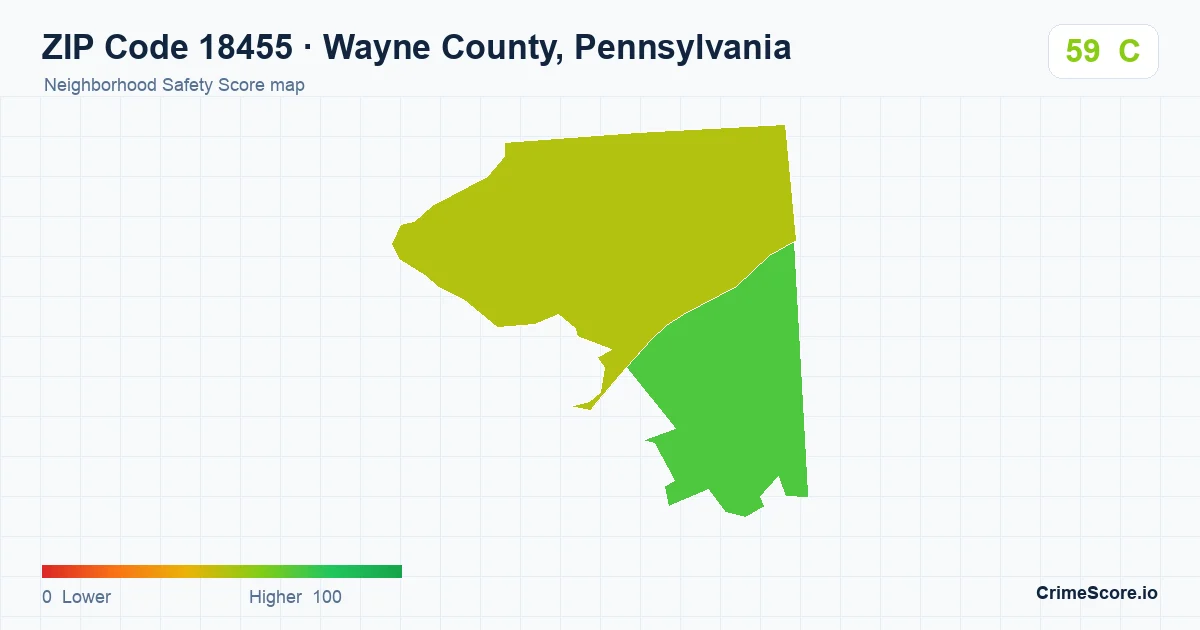 ZIP Code 18455 in Wayne County, Pennsylvania neighborhood Safety Score map