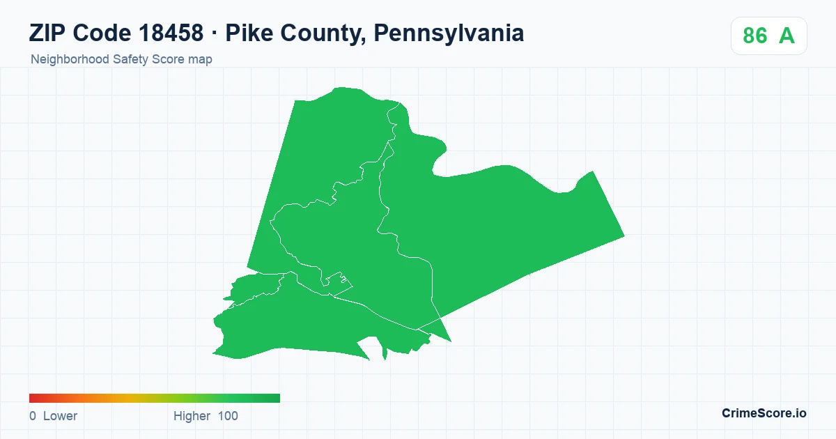 ZIP Code 18458 in Pike County, Pennsylvania neighborhood Safety Score map