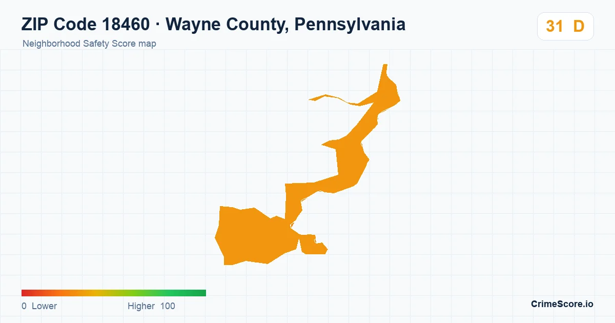 ZIP Code 18460 in Wayne County, Pennsylvania neighborhood Safety Score map