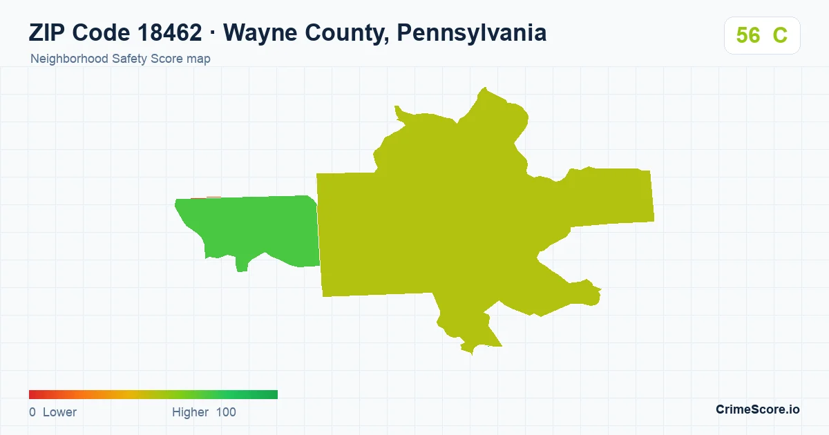 ZIP Code 18462 in Wayne County, Pennsylvania neighborhood Safety Score map