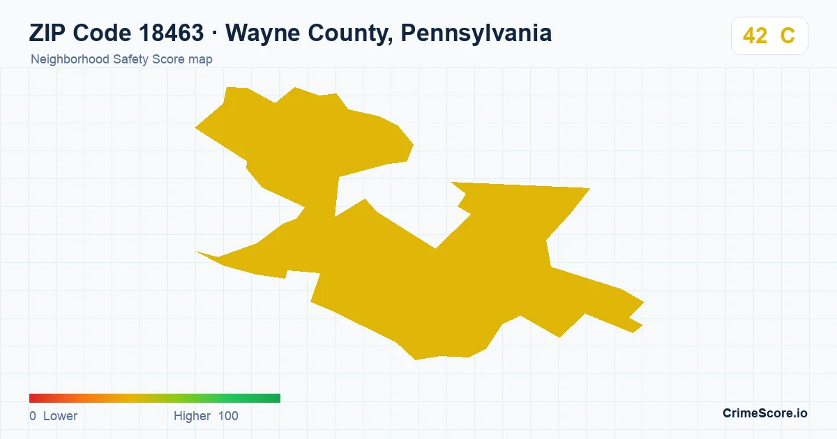 ZIP Code 18463 in Wayne County, Pennsylvania neighborhood Safety Score map