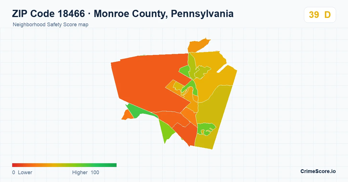 ZIP Code 18466 in Monroe County, Pennsylvania neighborhood Safety Score map