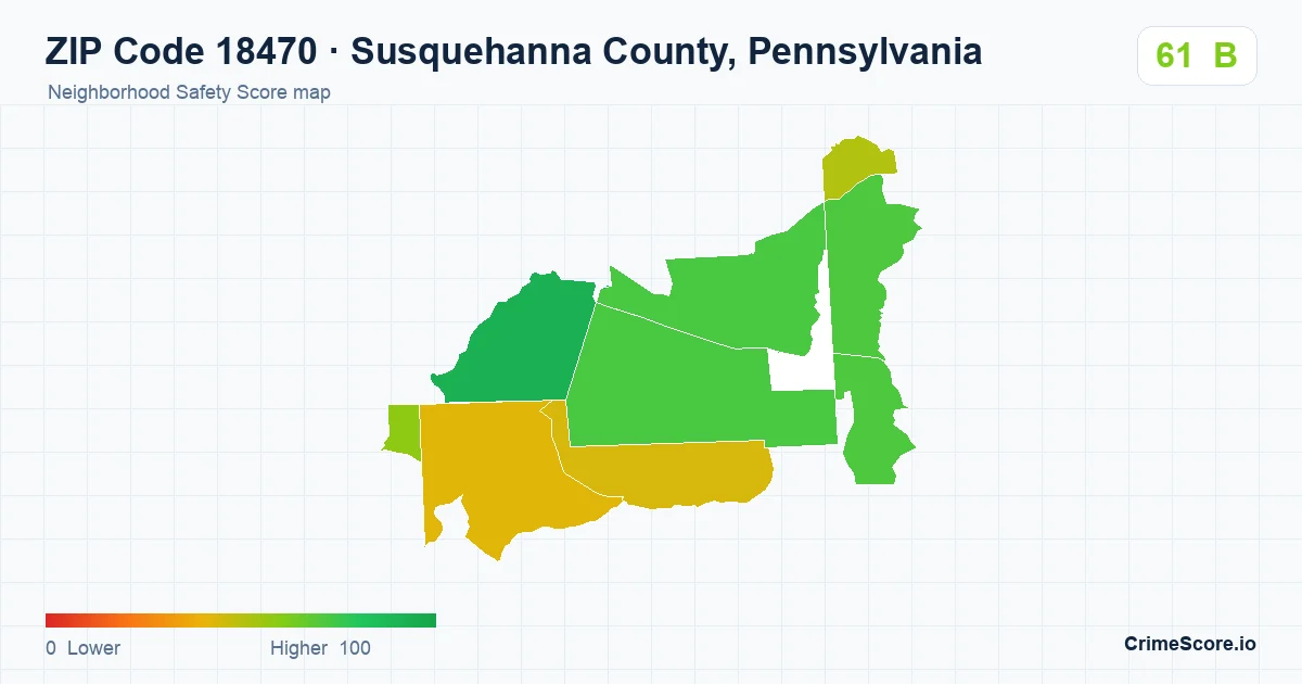 ZIP Code 18470 in Susquehanna County, Pennsylvania neighborhood Safety Score map