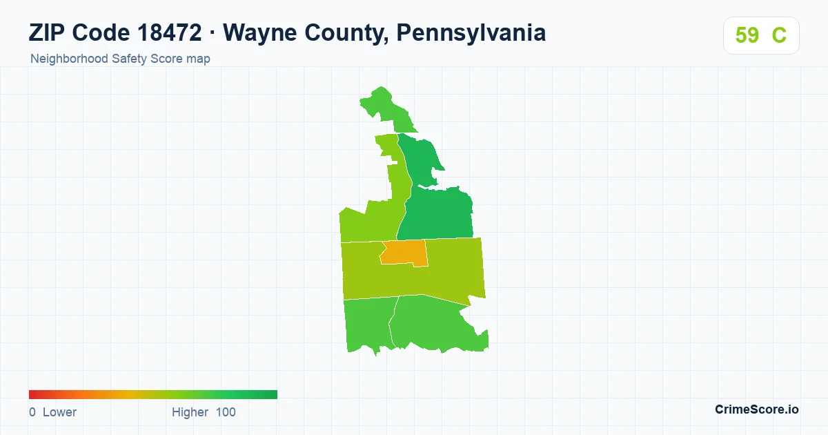 ZIP Code 18472 in Wayne County, Pennsylvania neighborhood Safety Score map