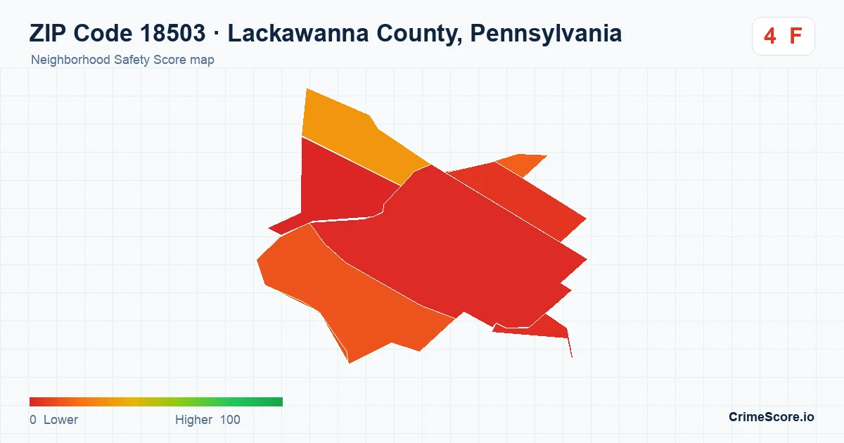 ZIP Code 18503 in Lackawanna County, Pennsylvania neighborhood Safety Score map