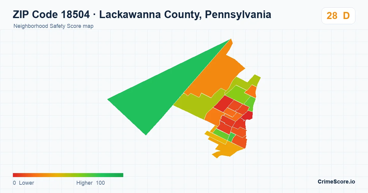 ZIP Code 18504 in Lackawanna County, Pennsylvania neighborhood Safety Score map