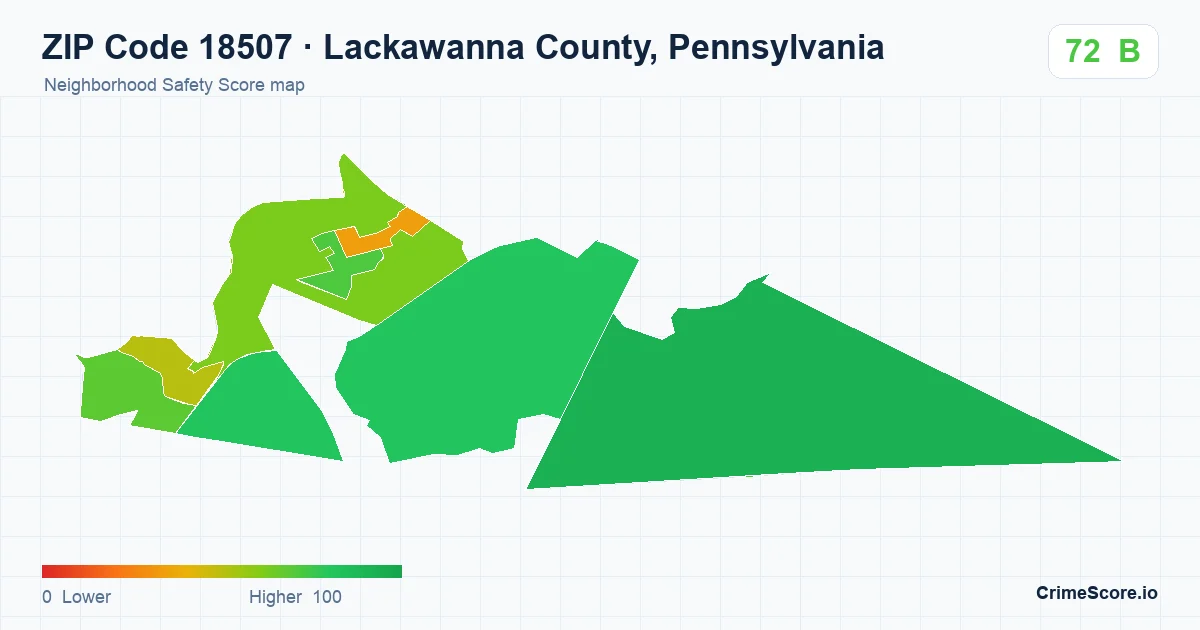 ZIP Code 18507 in Lackawanna County, Pennsylvania neighborhood Safety Score map