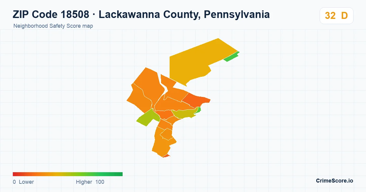 ZIP Code 18508 in Lackawanna County, Pennsylvania neighborhood Safety Score map
