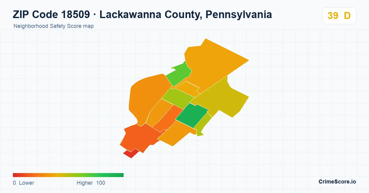 ZIP Code 18509 in Lackawanna County, Pennsylvania neighborhood Safety Score map