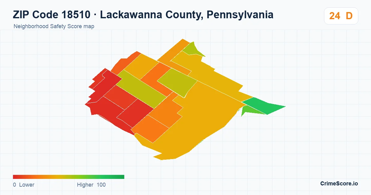 ZIP Code 18510 in Lackawanna County, Pennsylvania neighborhood Safety Score map