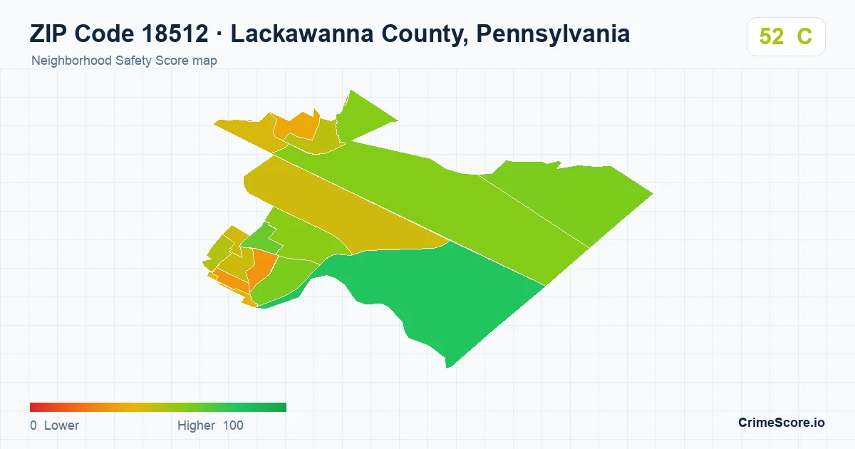 ZIP Code 18512 in Lackawanna County, Pennsylvania neighborhood Safety Score map