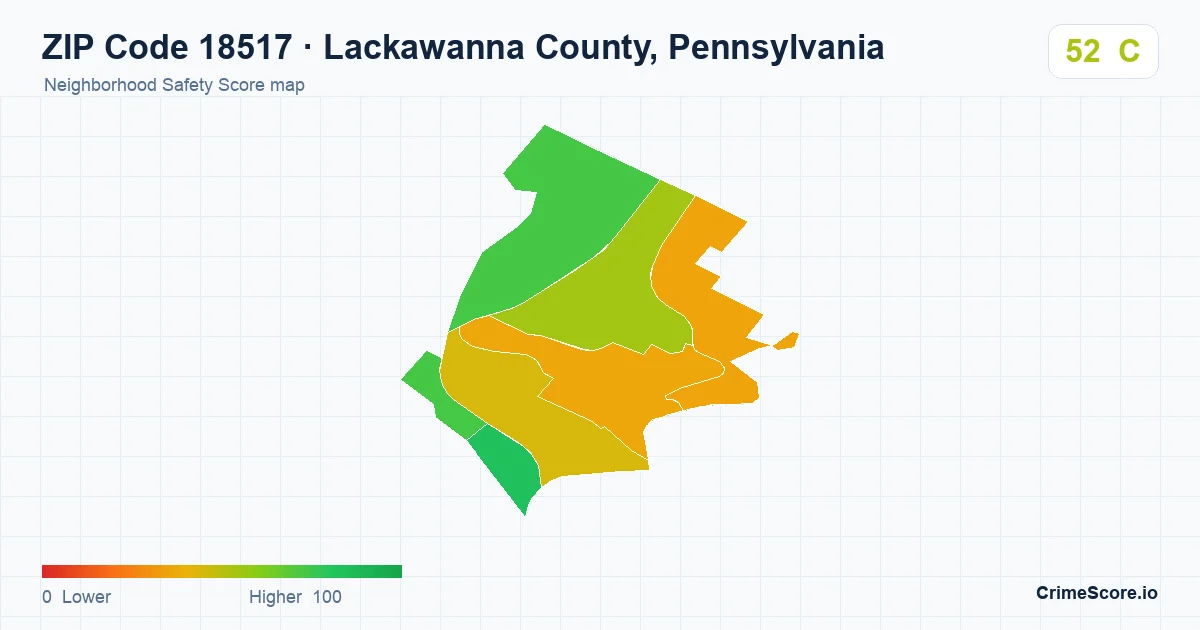 ZIP Code 18517 in Lackawanna County, Pennsylvania neighborhood Safety Score map
