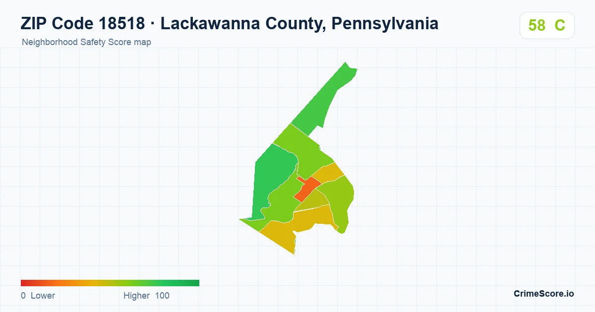 ZIP Code 18518 in Lackawanna County, Pennsylvania neighborhood Safety Score map