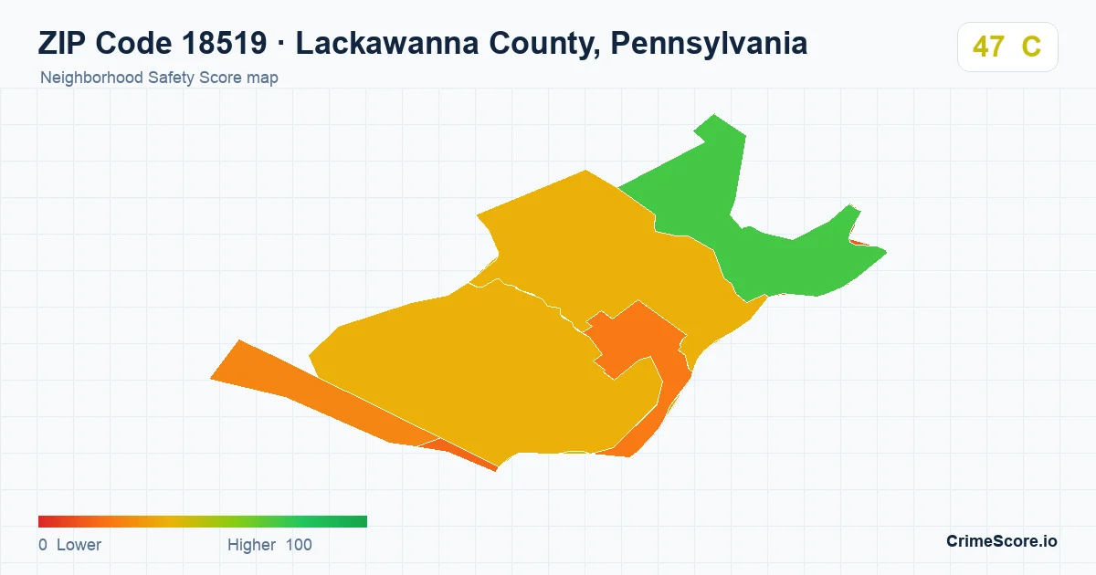 ZIP Code 18519 in Lackawanna County, Pennsylvania neighborhood Safety Score map