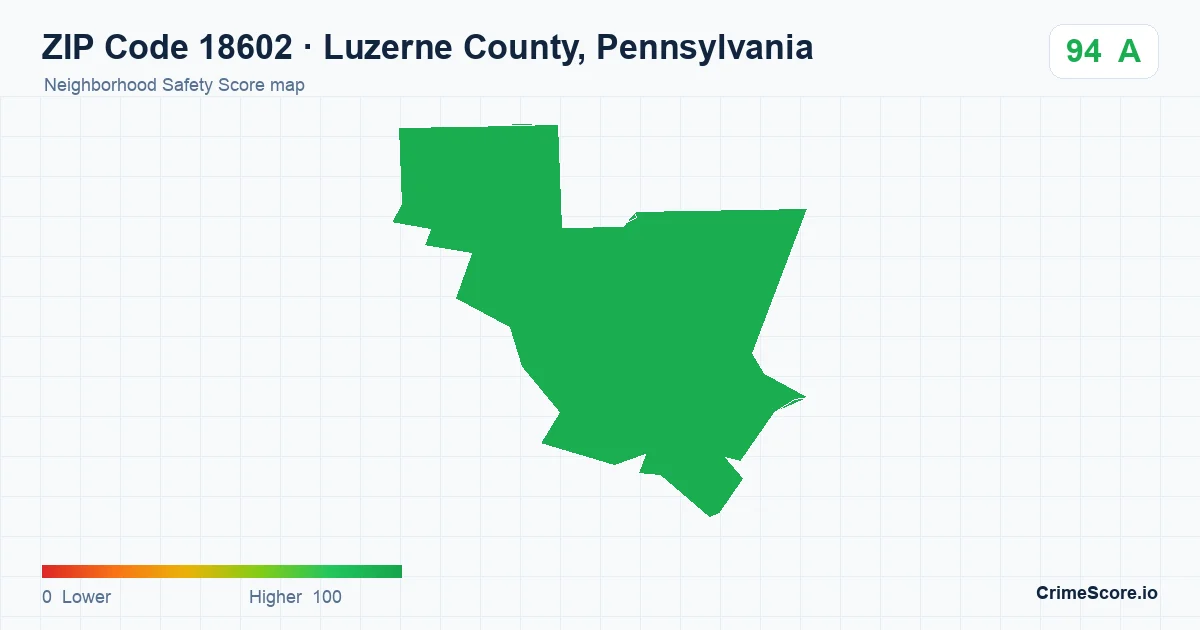 ZIP Code 18602 in Luzerne County, Pennsylvania neighborhood Safety Score map