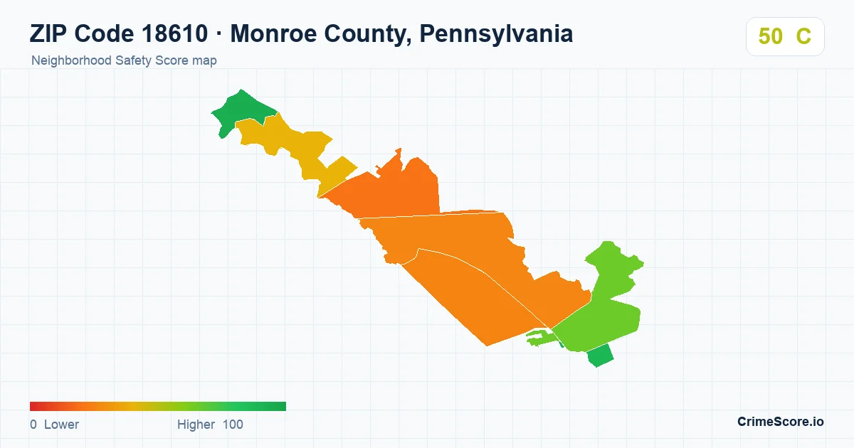 ZIP Code 18610 in Monroe County, Pennsylvania neighborhood Safety Score map
