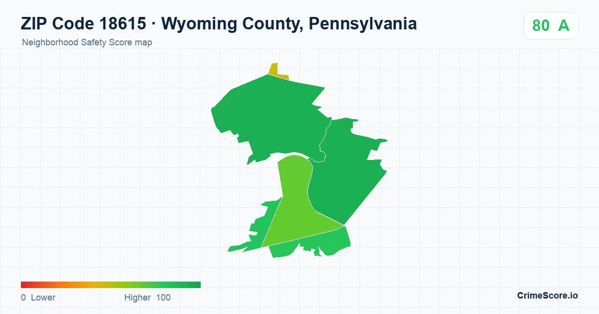 ZIP Code 18615 in Wyoming County, Pennsylvania neighborhood Safety Score map