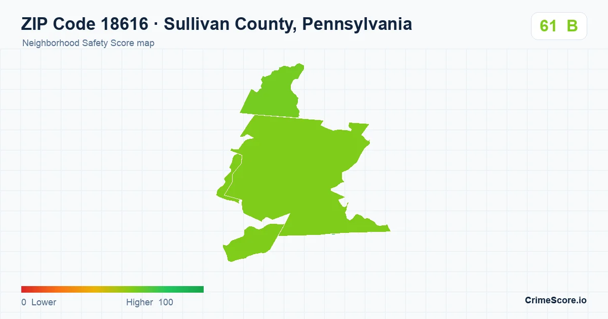 ZIP Code 18616 in Sullivan County, Pennsylvania neighborhood Safety Score map