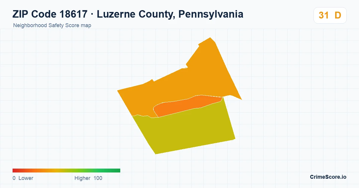 ZIP Code 18617 in Luzerne County, Pennsylvania neighborhood Safety Score map