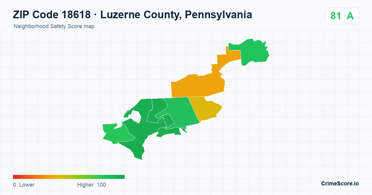 ZIP Code 18618 in Luzerne County, Pennsylvania neighborhood Safety Score map