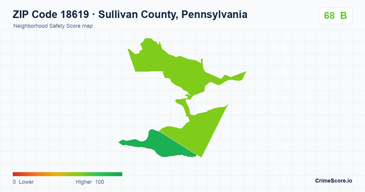 ZIP Code 18619 in Sullivan County, Pennsylvania neighborhood Safety Score map