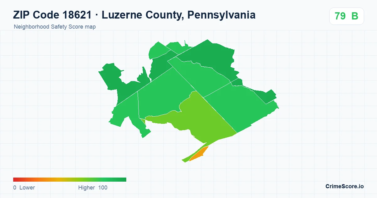 ZIP Code 18621 in Luzerne County, Pennsylvania neighborhood Safety Score map