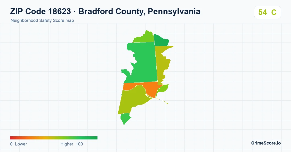 ZIP Code 18623 in Bradford County, Pennsylvania neighborhood Safety Score map