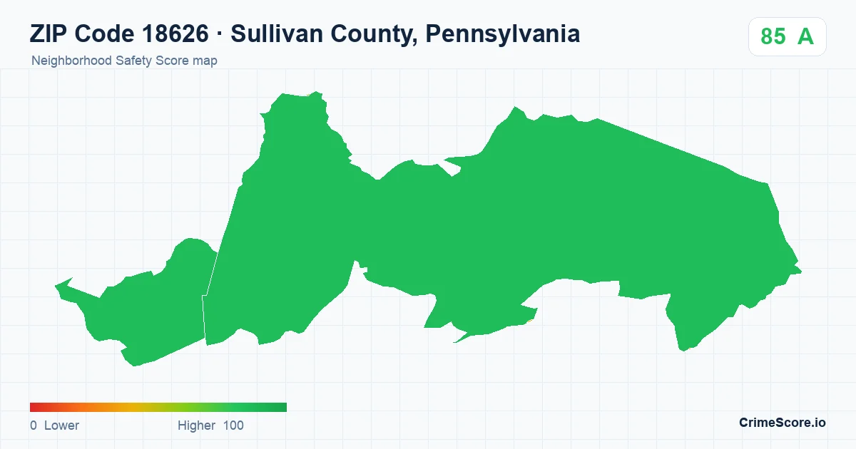 ZIP Code 18626 in Sullivan County, Pennsylvania neighborhood Safety Score map