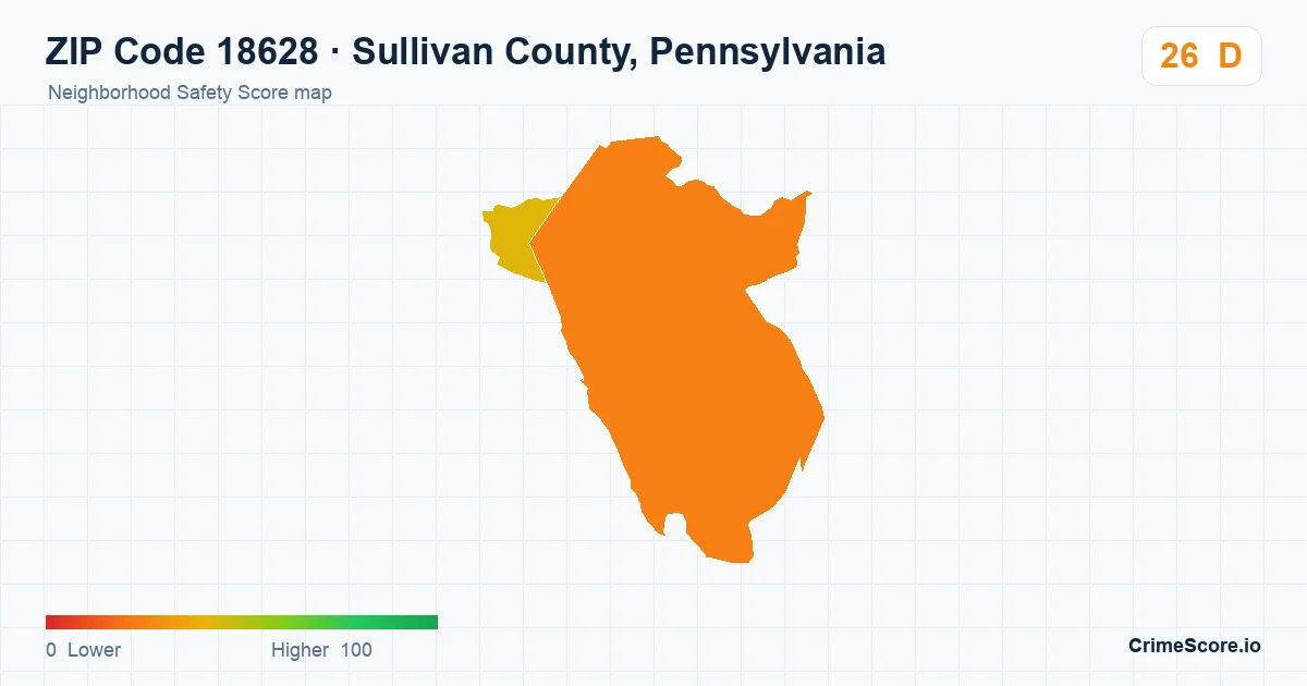 ZIP Code 18628 in Sullivan County, Pennsylvania neighborhood Safety Score map