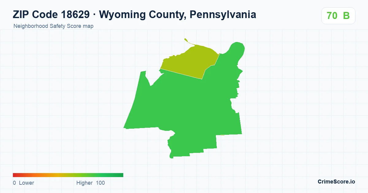 ZIP Code 18629 in Wyoming County, Pennsylvania neighborhood Safety Score map
