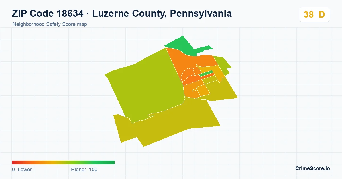 ZIP Code 18634 in Luzerne County, Pennsylvania neighborhood Safety Score map