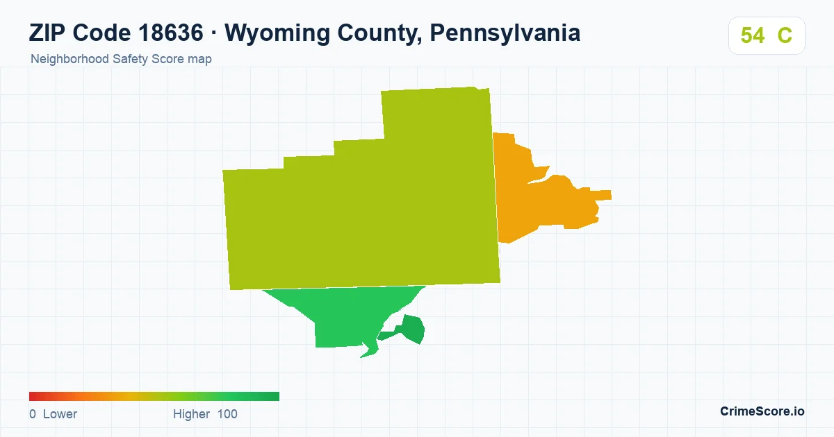 ZIP Code 18636 in Wyoming County, Pennsylvania neighborhood Safety Score map