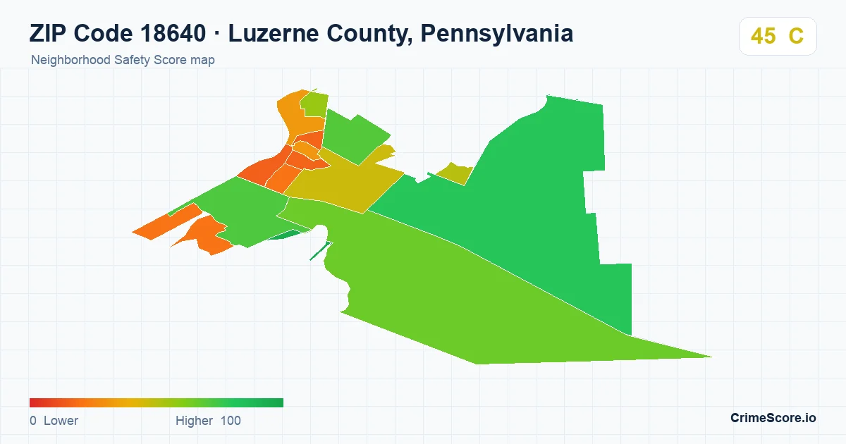 ZIP Code 18640 in Luzerne County, Pennsylvania neighborhood Safety Score map