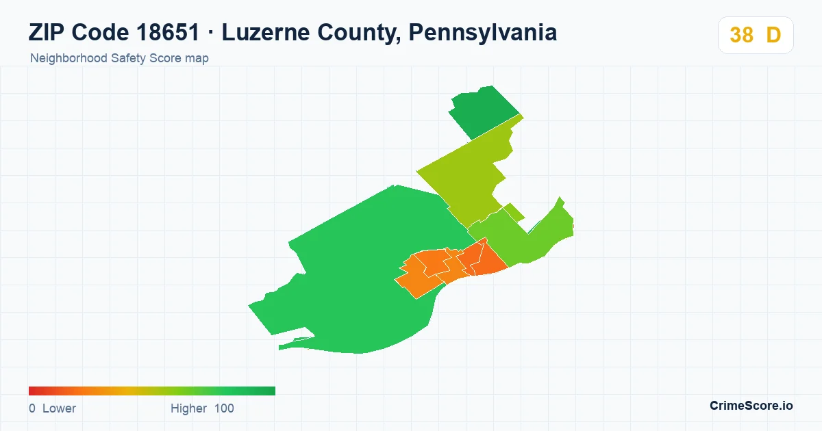 ZIP Code 18651 in Luzerne County, Pennsylvania neighborhood Safety Score map