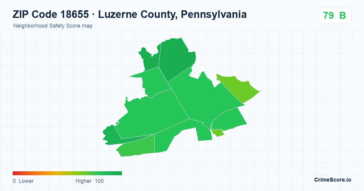 ZIP Code 18655 in Luzerne County, Pennsylvania neighborhood Safety Score map