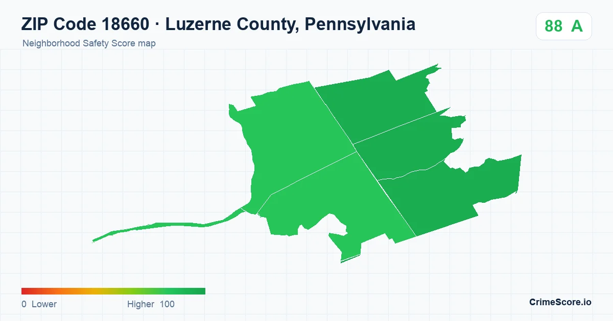 ZIP Code 18660 in Luzerne County, Pennsylvania neighborhood Safety Score map