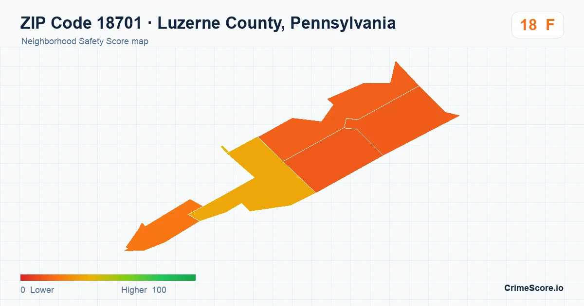 ZIP Code 18701 in Luzerne County, Pennsylvania neighborhood Safety Score map