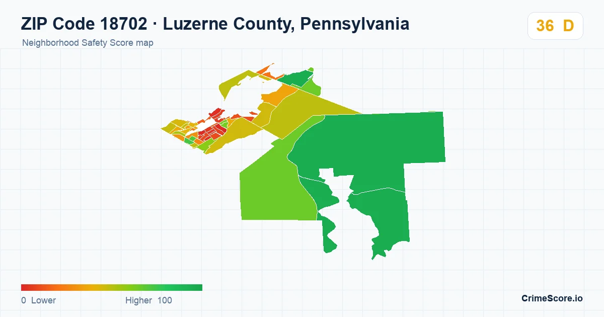 ZIP Code 18702 in Luzerne County, Pennsylvania neighborhood Safety Score map