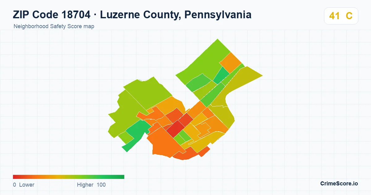 ZIP Code 18704 in Luzerne County, Pennsylvania neighborhood Safety Score map