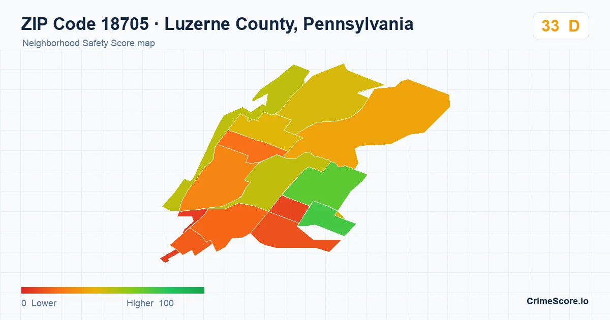 ZIP Code 18705 in Luzerne County, Pennsylvania neighborhood Safety Score map