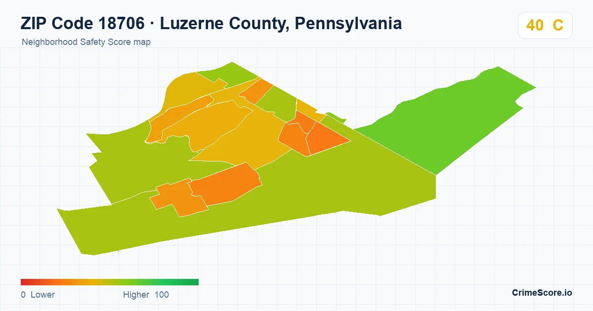ZIP Code 18706 in Luzerne County, Pennsylvania neighborhood Safety Score map