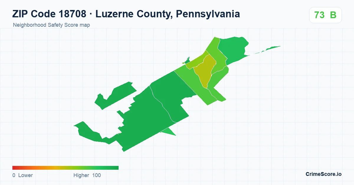 ZIP Code 18708 in Luzerne County, Pennsylvania neighborhood Safety Score map
