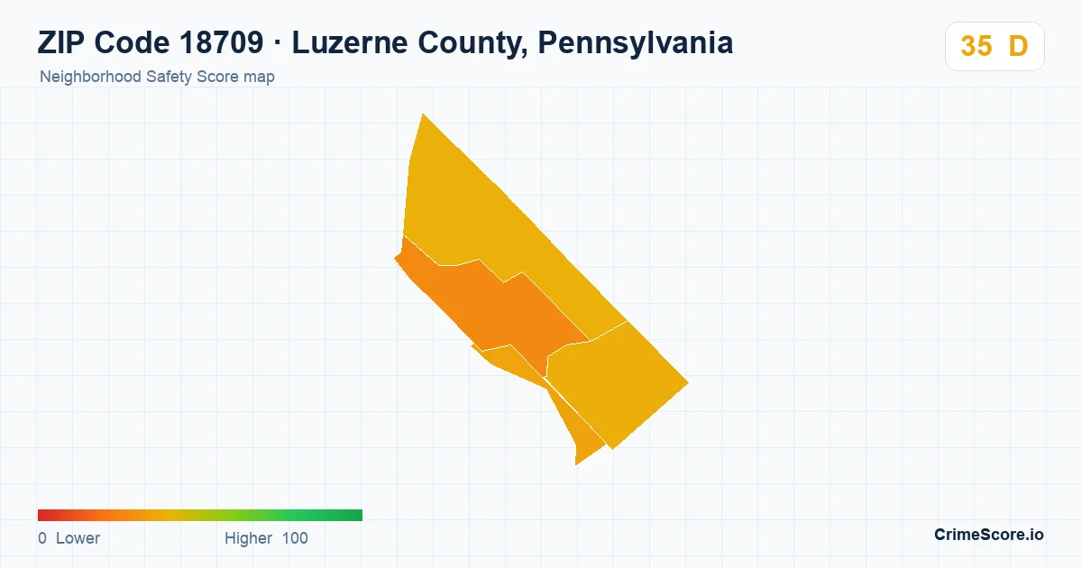ZIP Code 18709 in Luzerne County, Pennsylvania neighborhood Safety Score map
