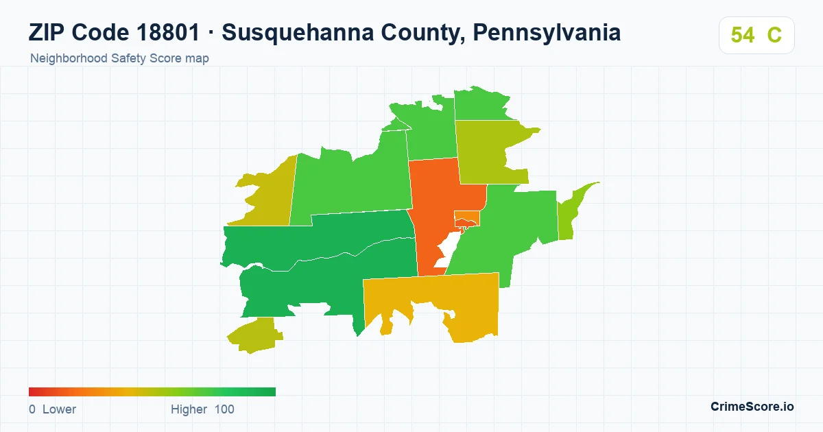 ZIP Code 18801 in Susquehanna County, Pennsylvania neighborhood Safety Score map