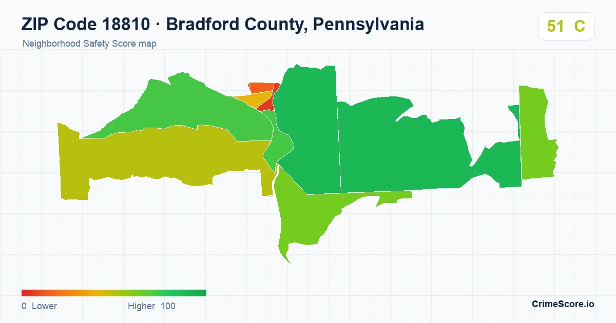 ZIP Code 18810 in Bradford County, Pennsylvania neighborhood Safety Score map