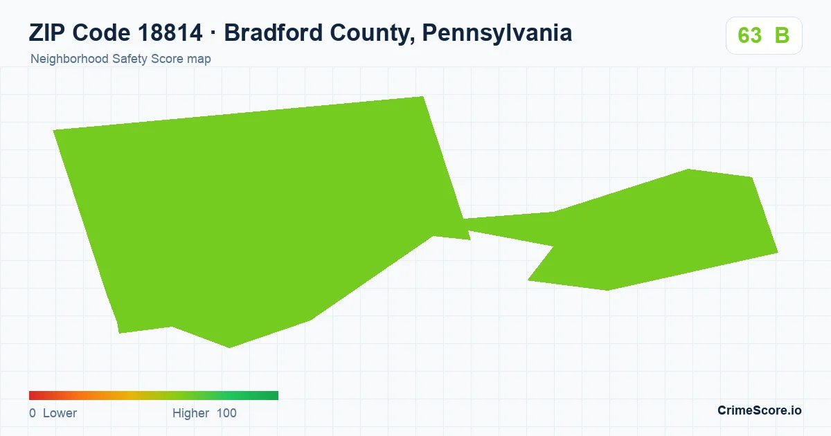 ZIP Code 18814 in Bradford County, Pennsylvania neighborhood Safety Score map