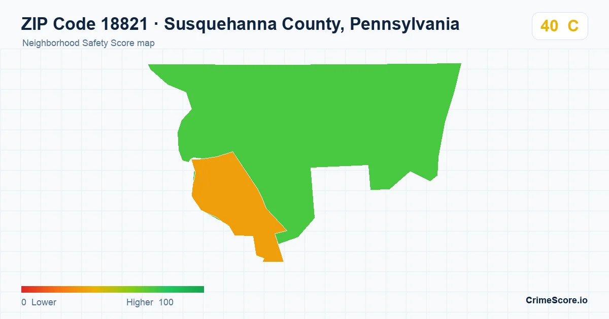 ZIP Code 18821 in Susquehanna County, Pennsylvania neighborhood Safety Score map