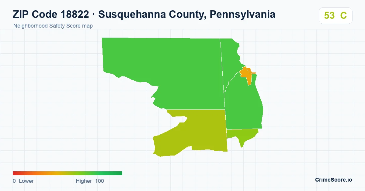 ZIP Code 18822 in Susquehanna County, Pennsylvania neighborhood Safety Score map