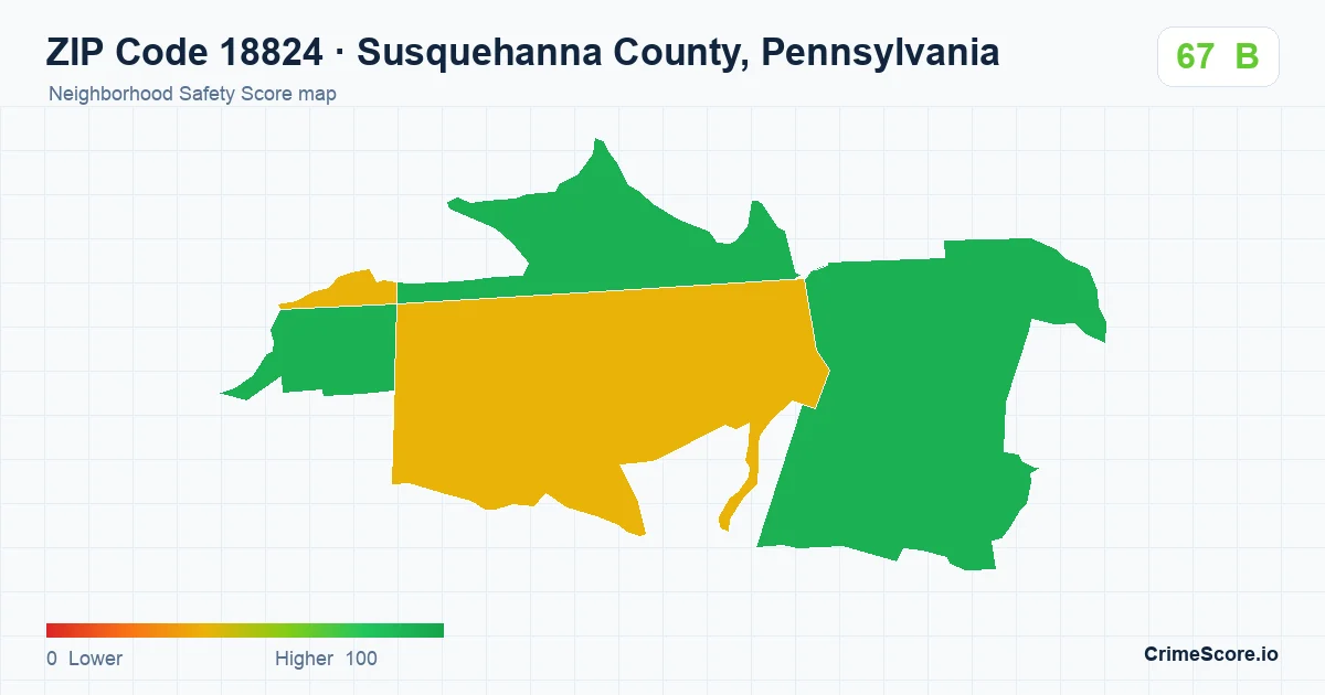 ZIP Code 18824 in Susquehanna County, Pennsylvania neighborhood Safety Score map
