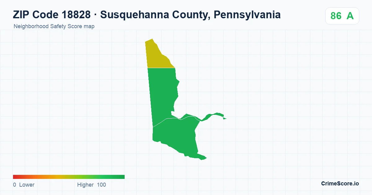 ZIP Code 18828 in Susquehanna County, Pennsylvania neighborhood Safety Score map